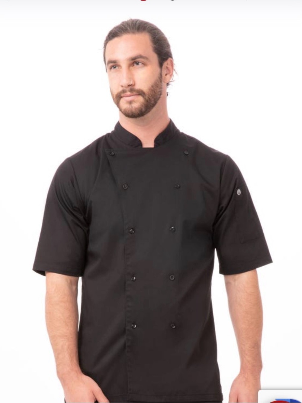 Men's Black Short-Sleeve Double-Breasted Chef Shirt, Chefwear by Chef Works. NWT